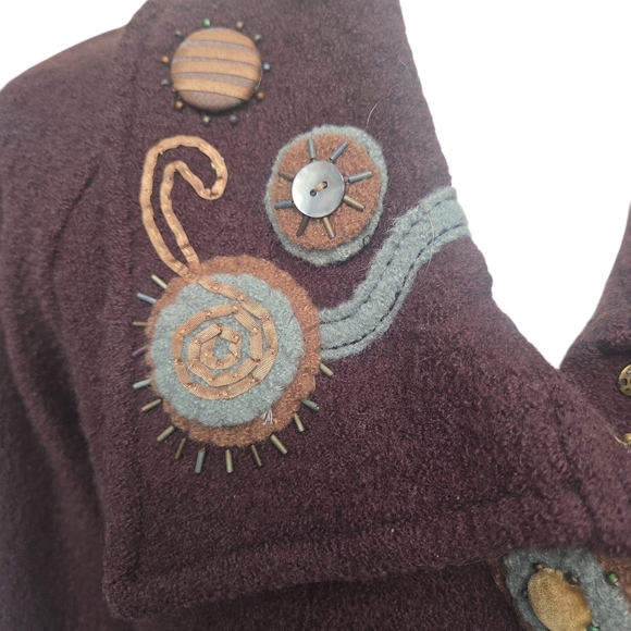 Embroidered CoVelo Chocolate Brown Women's Pea Coat Blazer Business Suit - Picture 13 of 16